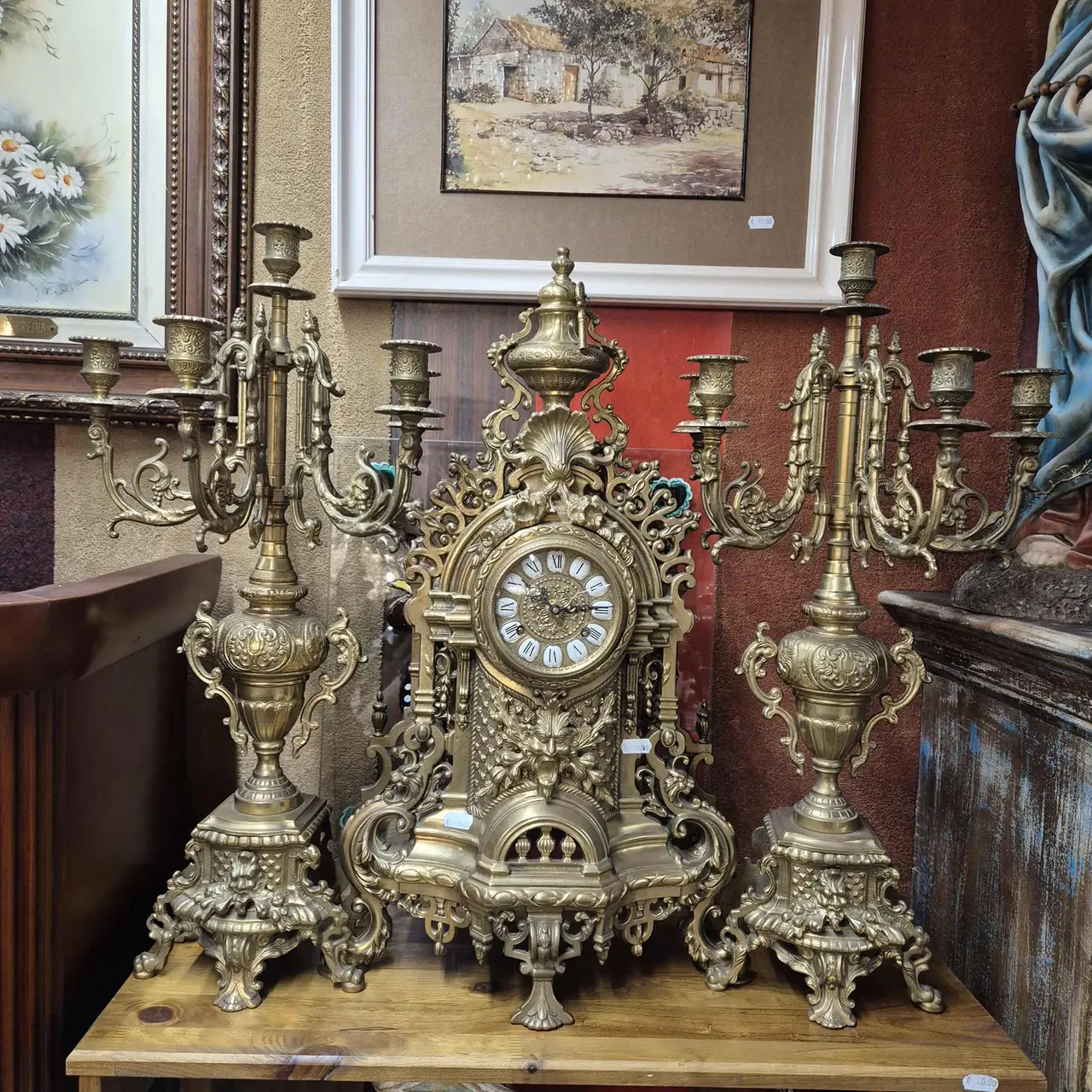 Guarnição Relógio Candelabros Latão